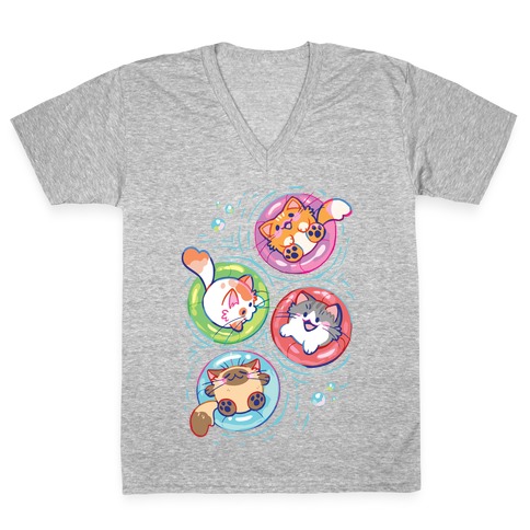 Pool Party Cats V-Neck Tee Shirt