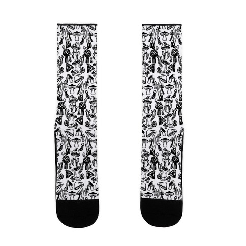 Black on White Mushroom Pattern Sock
