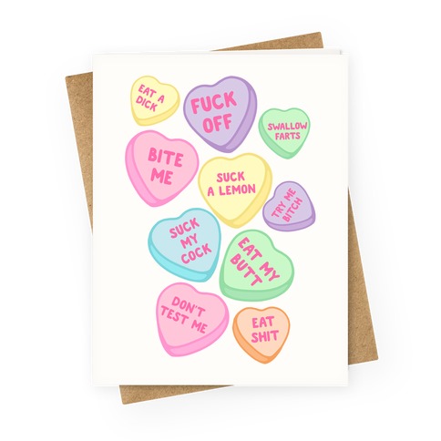 Rude Sassy Candy Hearts Pattern Greeting Card
