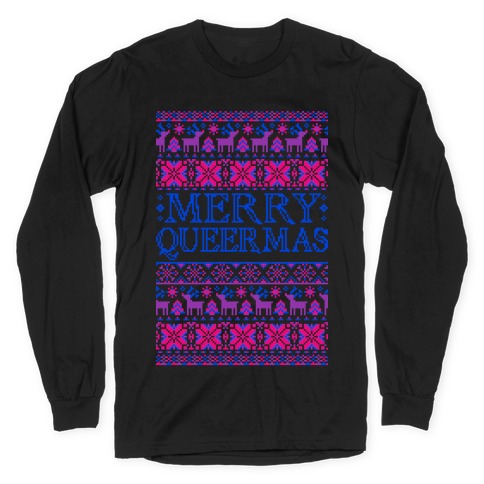 Merry Queermas Bisexual Pride Christmas Sweater Long Sleeve T-Shirt