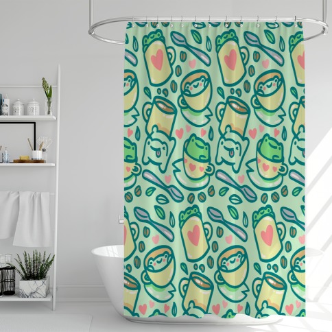 Coffee And Tea Frogs Shower Curtain