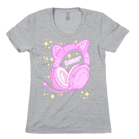 Pixel Gamer Cat Ear Headphones Womens T-Shirt