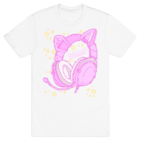 Pixel Gamer Cat Ear Headphones T-Shirt