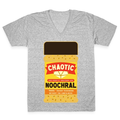 Chaotic Noochral (Chaotic Neutral Nutritional Yeast) V-Neck Tee Shirt