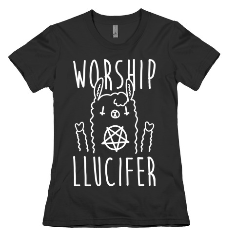 Worship Llucifer Llama (White) Womens T-Shirt