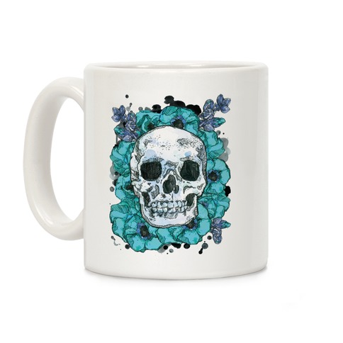 Skull on a Bed of Poppies Blue Coffee Mug