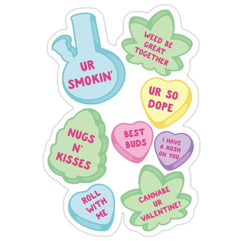 Weed Candy Hearts Pattern Die Cut Sticker