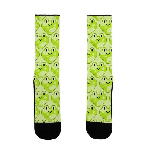 Pixel Frog Hearts Sock