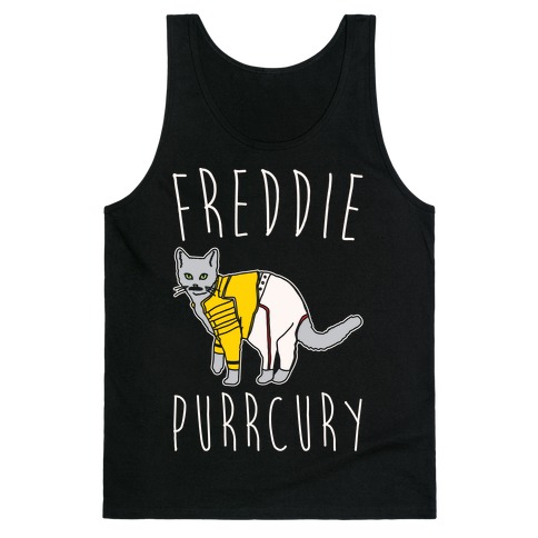 Freddie Purrcury Cat Parody White Print Tank Top