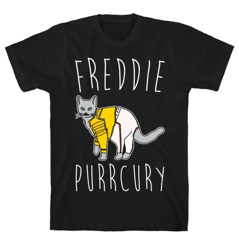 Freddie Purrcury Cat Parody White Print T-Shirt