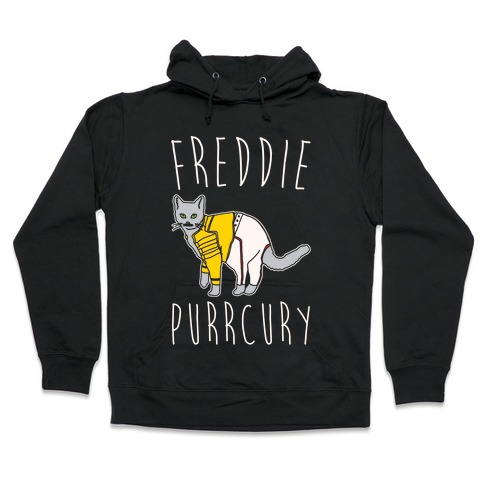Freddie Purrcury Cat Parody White Print Hooded Sweatshirt