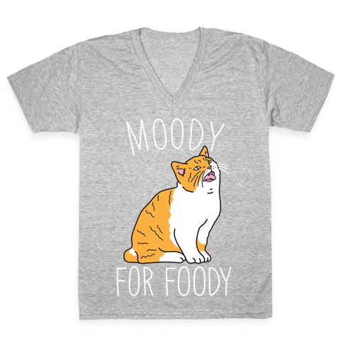 Moody For Foody Cat V-Neck Tee Shirt