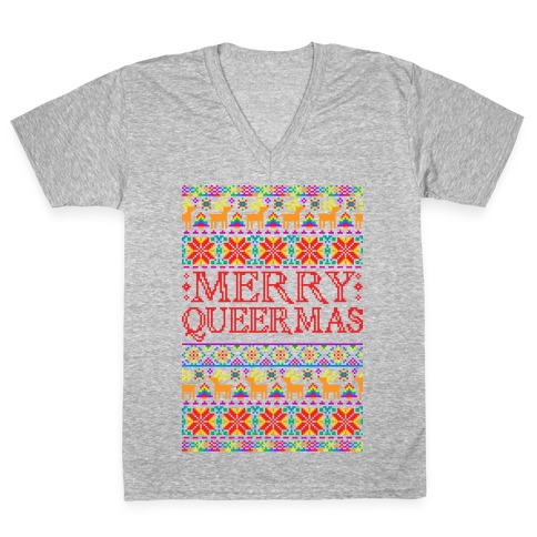 Merry Queermas Gay Pride Christmas Sweater V-Neck Tee Shirt