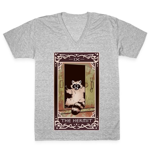 The Hermit Raccoon Tarot Card V-Neck Tee Shirt