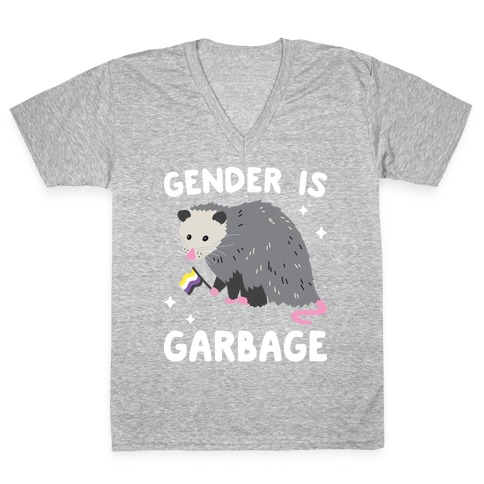 Gender Is Garbage Non-binary Opossum V-Neck Tee Shirt