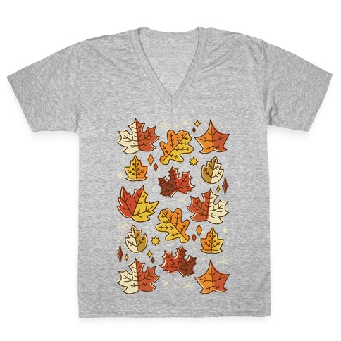 Mid Century Modern Fall Leaves V-Neck Tee Shirt