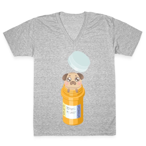 Antidepressant Pug Pill V-Neck Tee Shirt