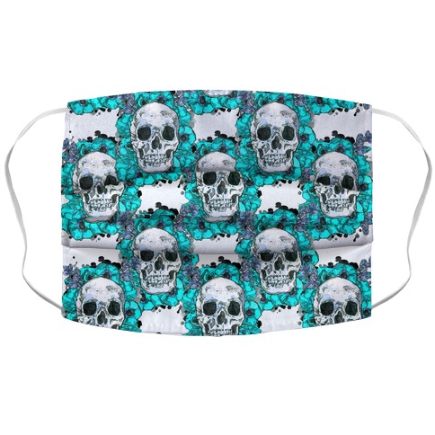 Skull on a Bed of Poppies Pattern Blue Accordion Face Mask
