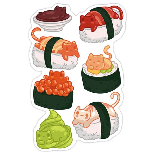 Sushi Cats Pattern Die Cut Sticker