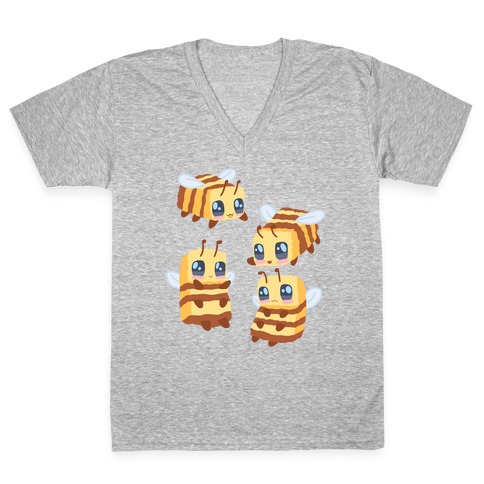 Cute Cubic Bee Pattern V-Neck Tee Shirt