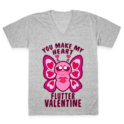 You Make My Heart Flutter Valentine V-Neck Tee Shirt