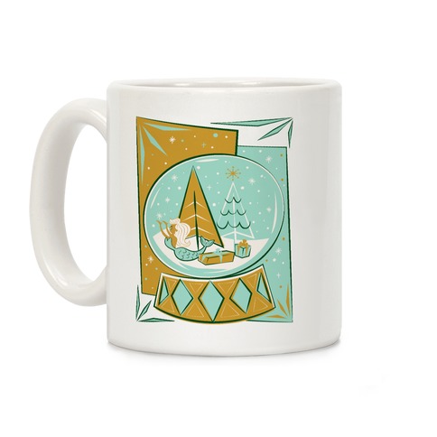 Mid-Century Modern Mermaid Holiday Snow Globe Coffee Mug