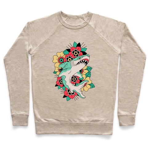 Floral Shark Traditional Tattoo Pullover