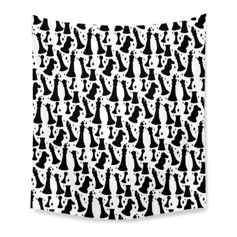 Black and White Chess Pieces Pattern Tapestry