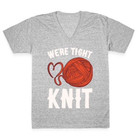We're Tight Knit (Red Yarn) Pairs Shirt White Print V-Neck Tee Shirt