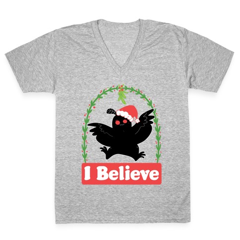 I Believe - Christmas Mothman  V-Neck Tee Shirt