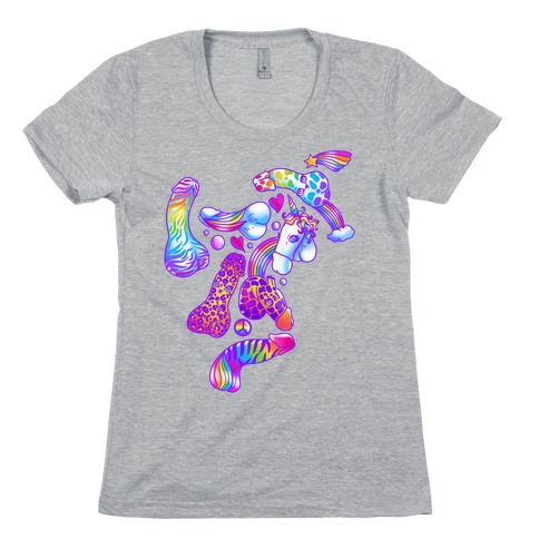 90s Neon Rainbow Penis Pattern Womens T-Shirt