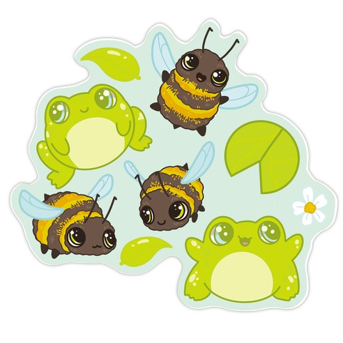Cute Bees and Frogs Pattern Die Cut Sticker
