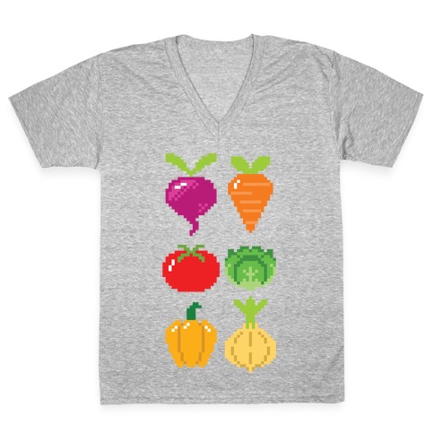 Pixel Vegetable Pattern V-Neck Tee Shirt