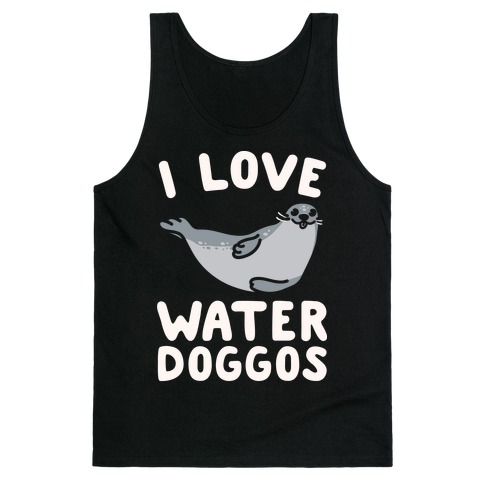 I Love Water Doggos White Print Tank Top