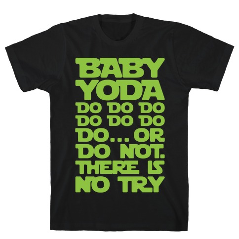 Baby Yoda Baby Shark Parody White Print T-Shirt