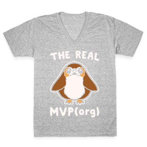 The Real MVP Porg Parody White Print V-Neck Tee Shirt