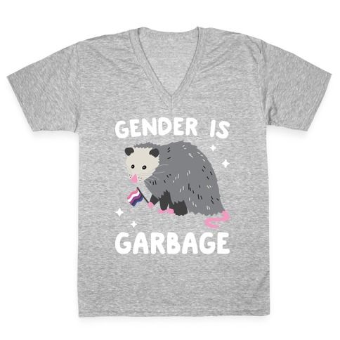 Gender Is Garbage Gender Fluid Opossum V-Neck Tee Shirt
