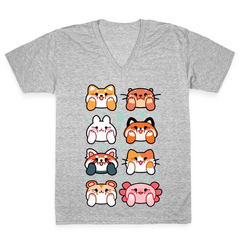 Kawaii Squishy Face Animals V-Neck Tee Shirt