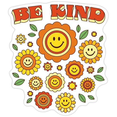 Be Kind Flower Power Smileys Die Cut Sticker