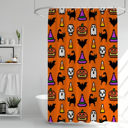 Pixel Halloween Pattern Shower Curtain
