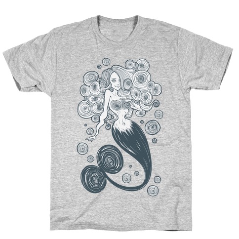 Spirals Mermaid Parody White Print T-Shirt
