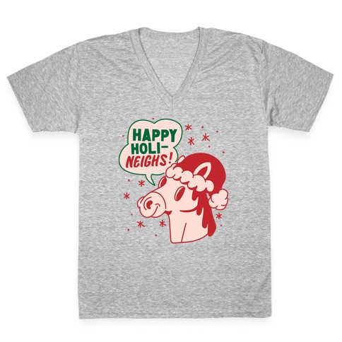 Happy Holi-Neighs Holiday Horse V-Neck Tee Shirt