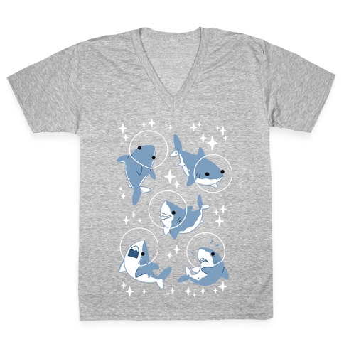 Space Shark Pattern V-Neck Tee Shirt