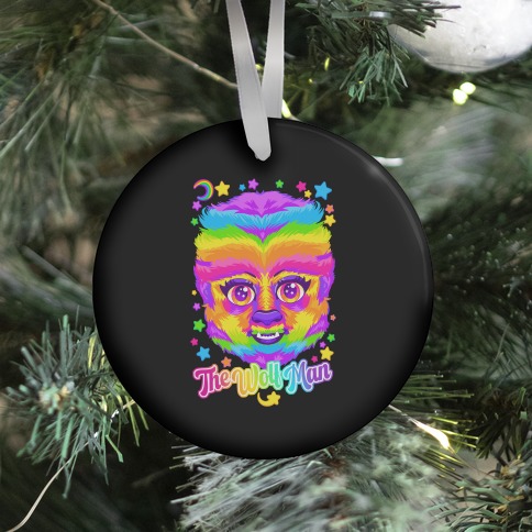 90s Neon Rainbow Wolf Man  Ornament