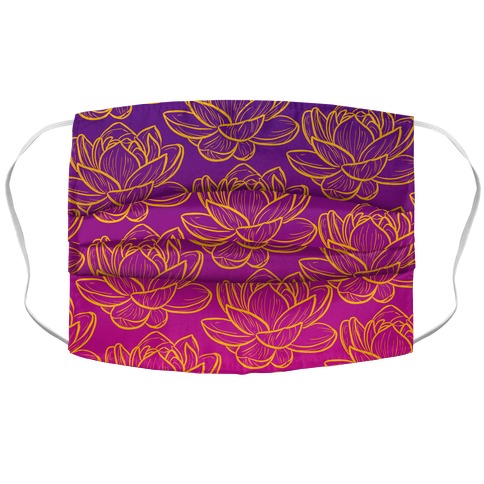 Purple and Gold Lotuses Pattern Accordion Face Mask