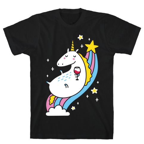 Unicorn Drinking Wine On Rainbow T-Shirt