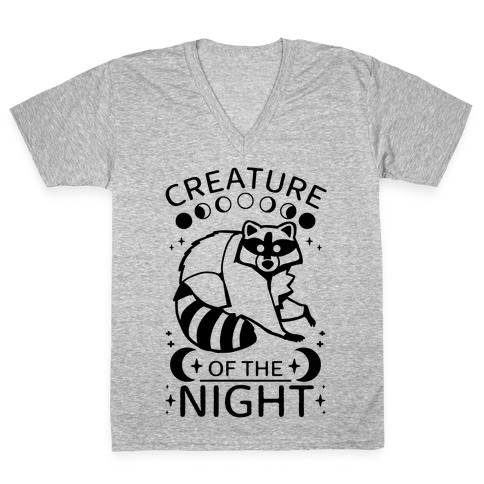 Creature Of The Night Raccoon V-Neck Tee Shirt