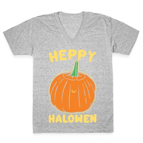Heppy Halowen Parody White Print V-Neck Tee Shirt