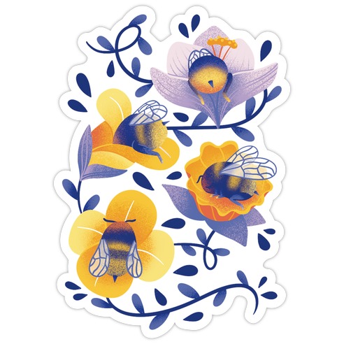 Sleepy Bumble Bee Butts Floral Die Cut Sticker