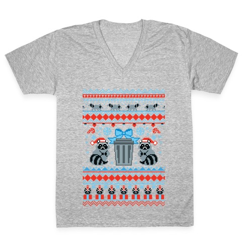 Raccoon Ugly Christmas Sweater V-Neck Tee Shirt
